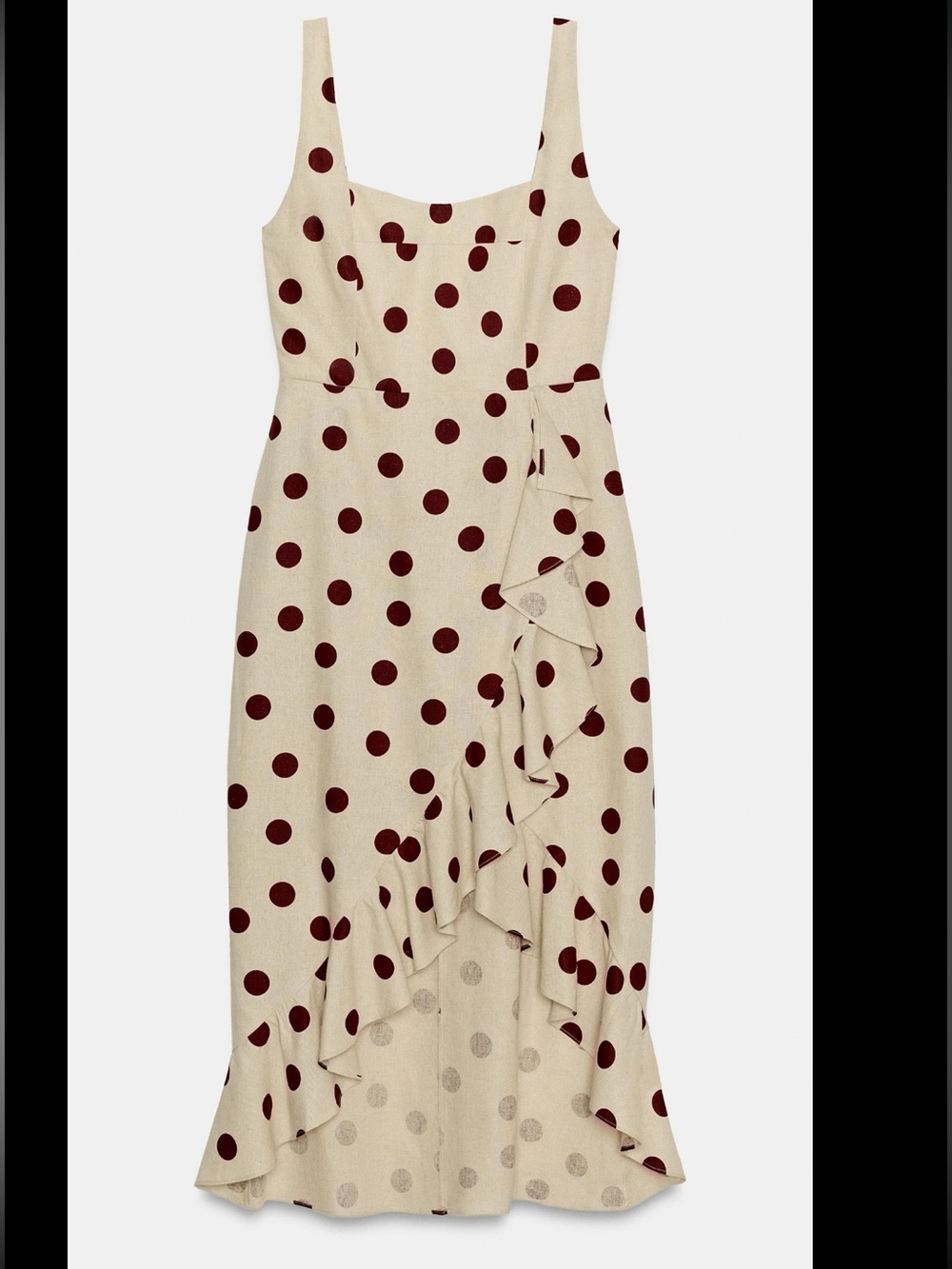 ZARA LINEN BLEND POLKA DOT MIDI DRESS - Picture 5 of 8